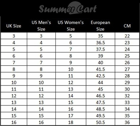 Summer Cart Demo Store: Shoe sizes table
